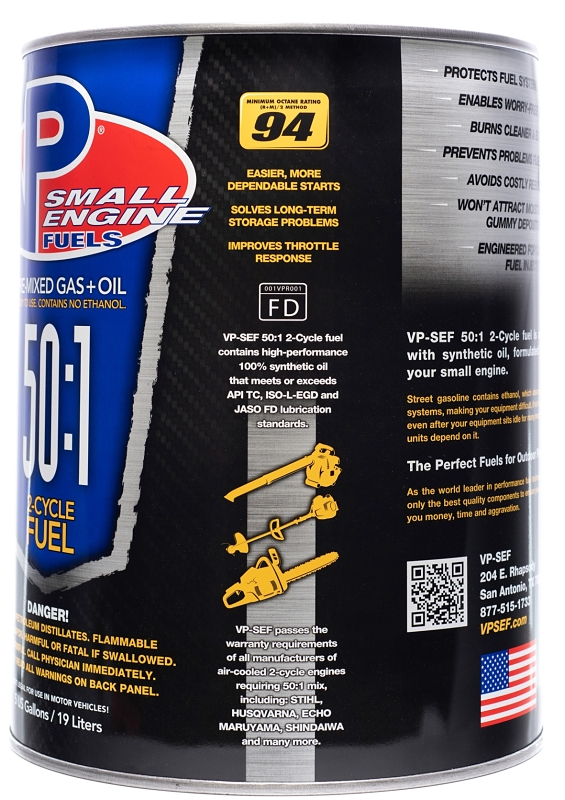 VP Racing 6232 50:1 Pre-Mixed Small Engine Fuel, Aromatic Hydrocarbon, Blue, 5 gal Pail