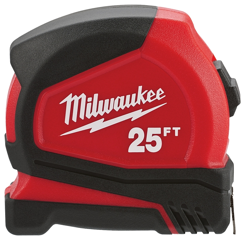 Milwaukee 48-22-6625 Tape Measure, 25 ft L Blade, 1.65 in W Blade, Steel Blade, ABS Case, Black/Red Case