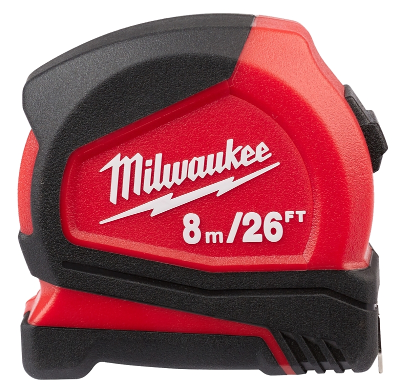 Milwaukee 48-22-6626 Tape, 26 ft L Blade, 25 mm W Blade, Steel Blade, ABS Case, Black/Red Case
