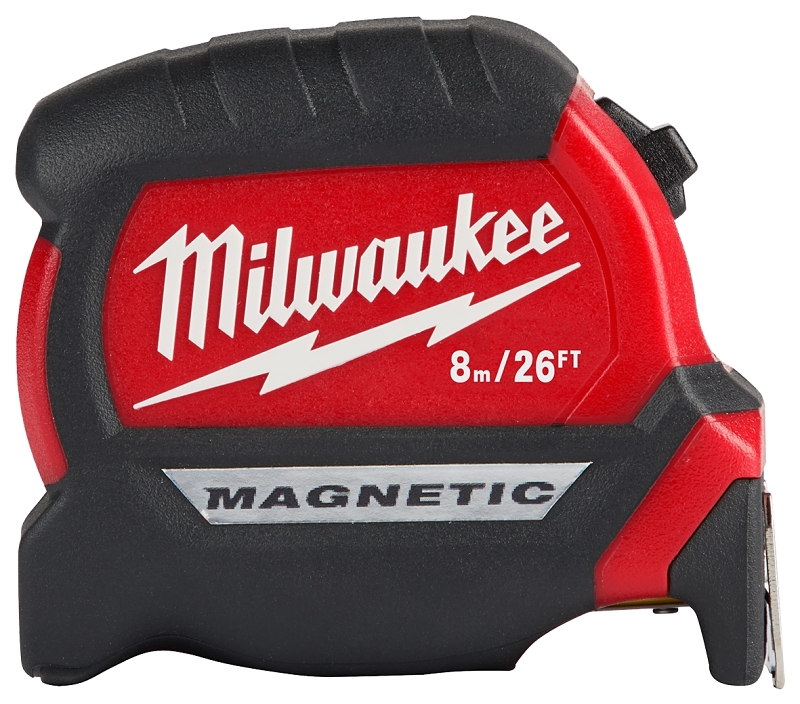 Milwaukee 48-22-0326 Magnetic Tape Measure, Wide Blade, 26 ft L Blade, 1 in W Blade, Steel Blade, ABS Case