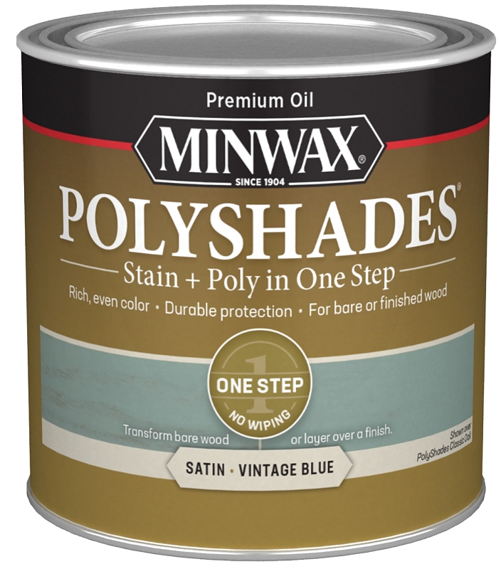 Minwax PolyShades 213944444 Interior Wood Stain, Satin, Vintage Blue, Liquid, 0.5 pt