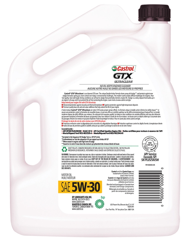 Castrol GTX ULTRACLEAN 000113A Motor Oil, 5W-30, 5 L Jug