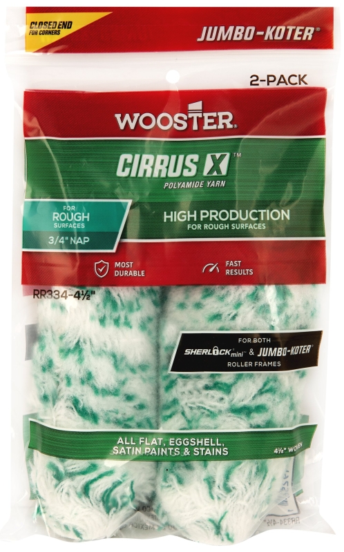 Wooster RR334-4 1/2 Mini Roller Cover, 3/4 in Thick Nap, 4-1/2 in L, Fabric Cover, Green/White
