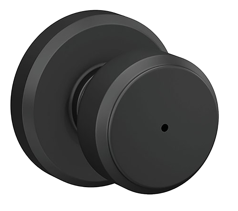 Schlage F Series F40VBWE622 Privacy Lockset, Round Design, Knob Handle, Matte Black, Metal, Interior Locking