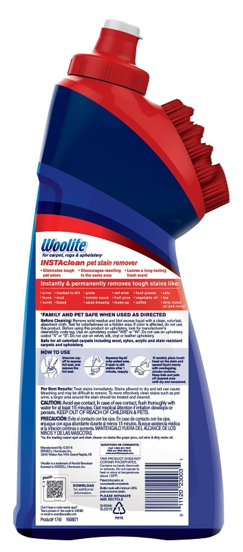 Bissell Woolite INSTAclean 1740 Pet Stain Remover with Brush Head, Liquid, Fresh, 18 fl-oz