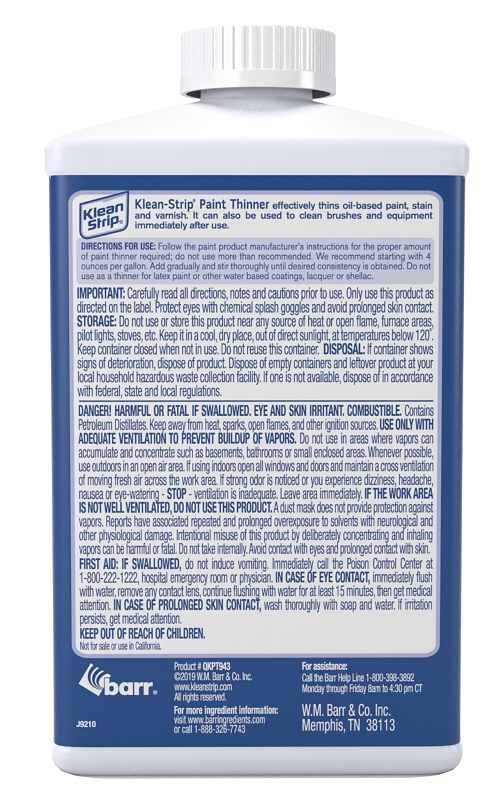 Klean Strip QKPT943 Paint Thinner, Water White, 1 qt, Can