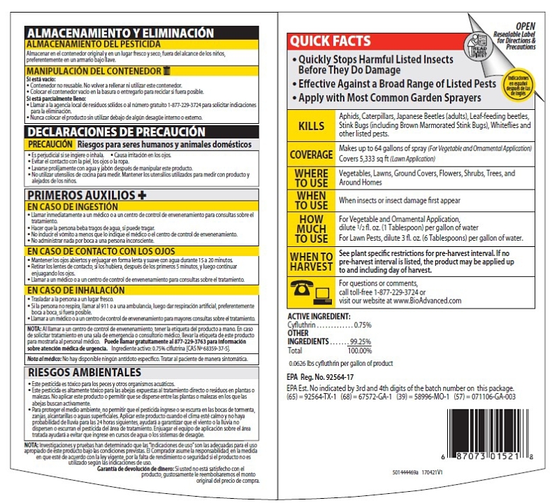 BioAdvanced 701521A Vegetable and Garden Insecticide, Liquid, Spray Application, 32 oz Bottle