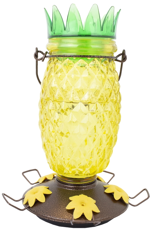 Perky-Pet 9110-2 Top-Fill Bird Feeder, Pineapple Top, 28 oz, Nectar, 5 -Port/Perch, Glass/Plastic, 10.63 in H