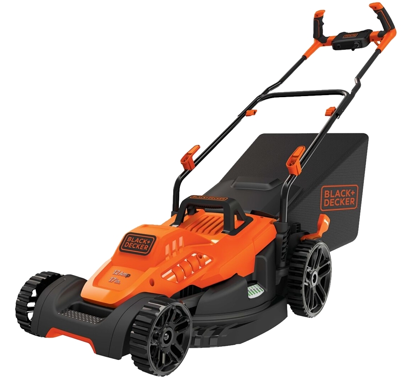 Black+Decker BEMW482BH Electric Lawn Mower, 12 A, 17 in W Cutting, Winged Blade, Rugged Wheel