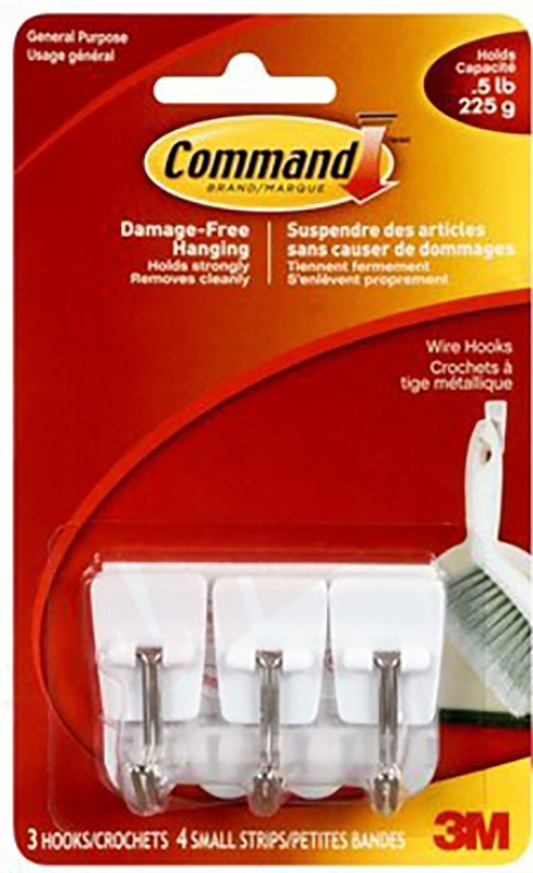 Command 17067C Wire Hook, 0.5 lb, 3-Hook, Plastic, Clear