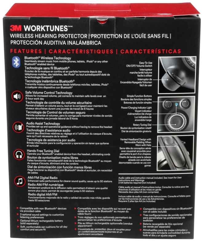 3M Worktunes 7100097024 Wireless Hearing Protector, 24 dB NRR, AM/FM Radio Band, Black/Silver