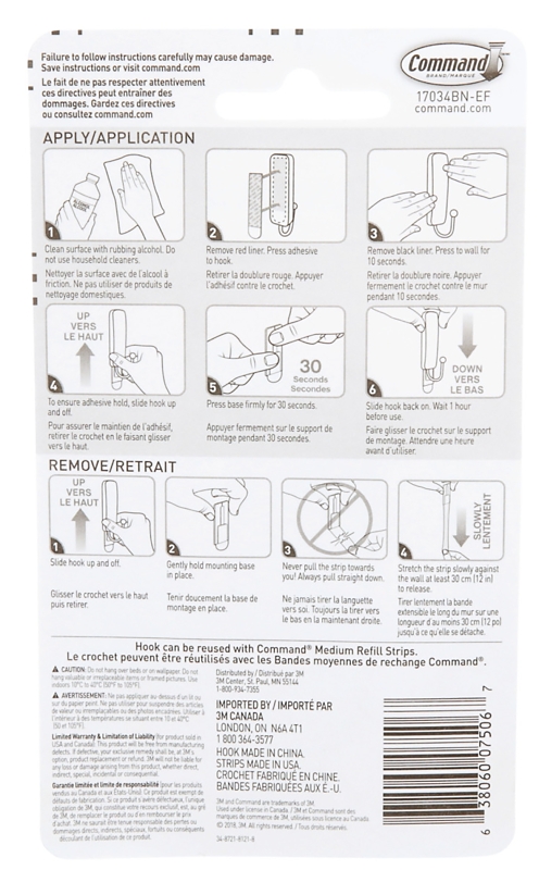 Command 17034BN-ES Medium Decorative Hook, 1 in W, Metal/Plastic, Brushed Nickel, 3 lb
