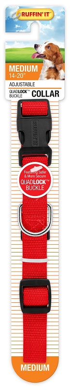 Ruffin'It 31442 Adjustable Dog Collar, Plastic Buckle, 14 to 20 in L, 3/4 in W, Nylon