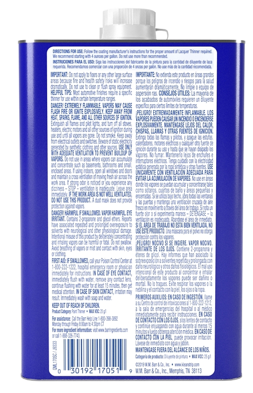 Klean Strip QML170SC Lacquer Thinner, Liquid, Characteristic Ketone, Clear, 1 qt, Can