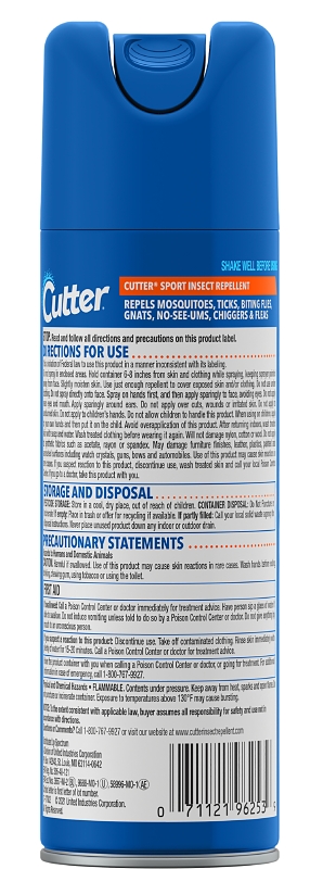 Cutter SPORT HG-96253 Insect Repellent, 6 oz Aerosol Can, Liquid, Light Yellow/Water White, Ethanol