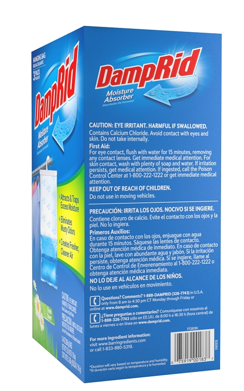 DampRid FG83FSSB Hanging Moisture Absorber, 15.4 oz Box, Solid, Fresh, Odorless