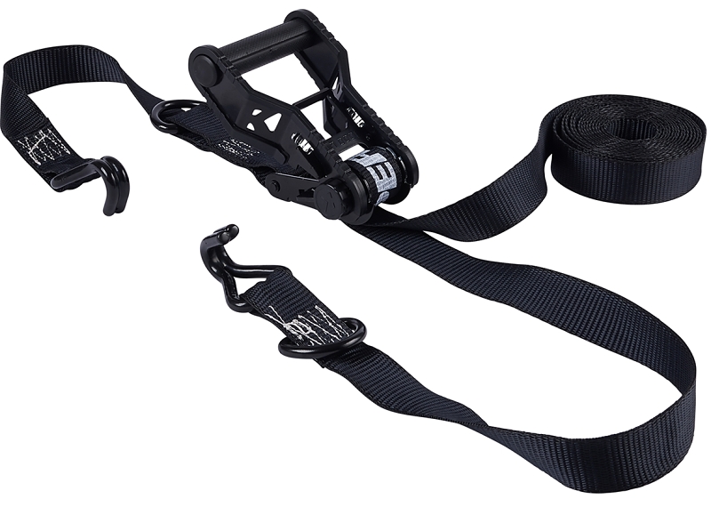Keeper 85450 Tie-Down, Ratchet Adjustment, 1-1/4 in W, 16 ft L, Black, 1000 lb Working Load, J-Hook End, 2/PK