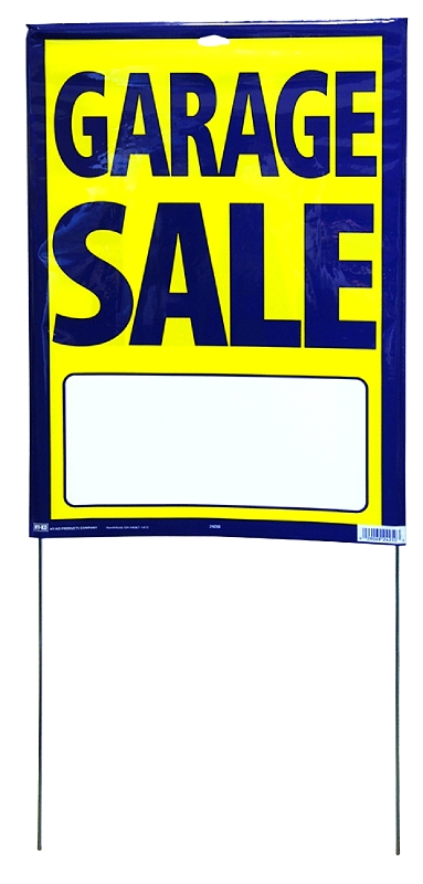Hy-Ko 24250 Street Sign, GARAGE SALE, Blue Legend, Yellow Background, Plastic, 13 in H x 29 in W Dimensions