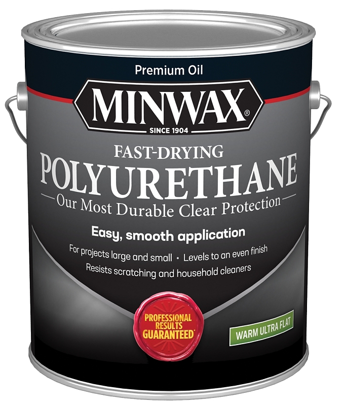 Minwax Fast-Drying 319030000 Polyurethane Wood Finish, Warm Ultra-Flat, Liquid, Clear, 1 gal