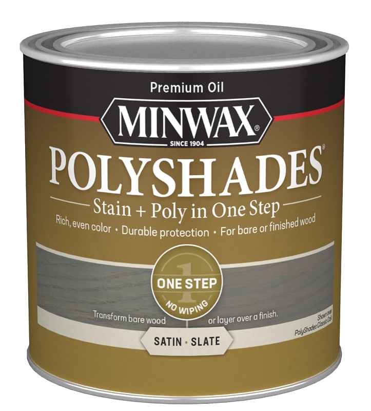 Minwax PolyShades 213984444 Interior Wood Stain, Satin, Slate, Liquid, 0.5 pt