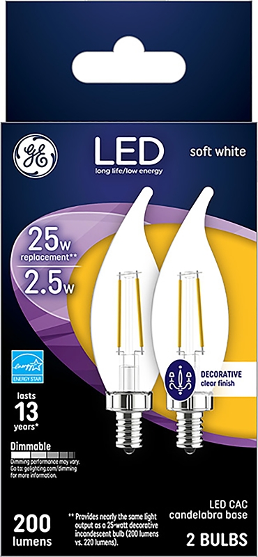 Cac E17 Led Bulb Soft White 2.5w 200 Lumens 25w Equivalence, 2 Pk, Case Of 6
