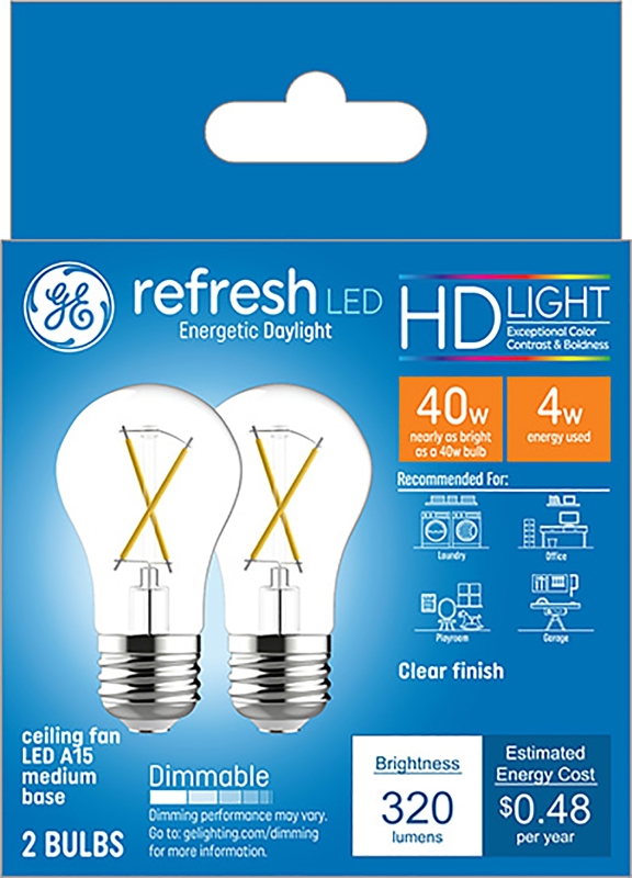 A15 Led Ceiling Fan Light Bulbs, 4w, 320 Lumens, Daylight, Dimmable, 2-pk