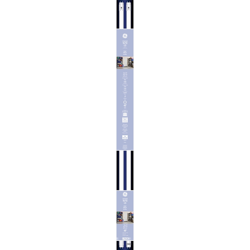 GE Industrial Solutions 37168 LED Bulb, Linear, 1800 Lumens, 15 W, T8 Lamp, G13 Lamp Base, Frosted, White