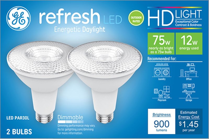 GE Industrial Solutions 43098 LED Bulb, Flood/Spotlight, 900 Lumens, 12 W, PAR30L Lamp, 75 W Equivalent, E26 Lamp Base