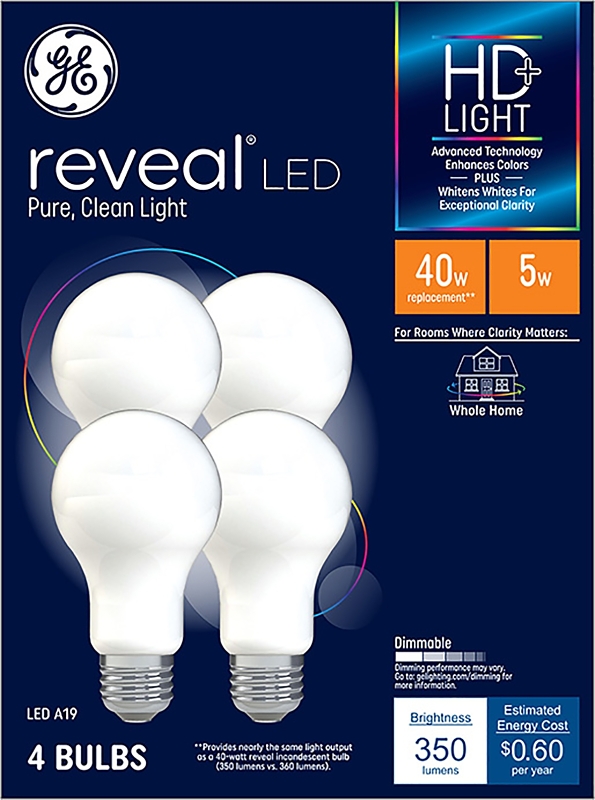 GE Industrial Solutions 46650 LED Bulb, General Purpose, 350 Lumens, 5 W, A19 Lamp, E26 Lamp Base, Dimmable, Frosted