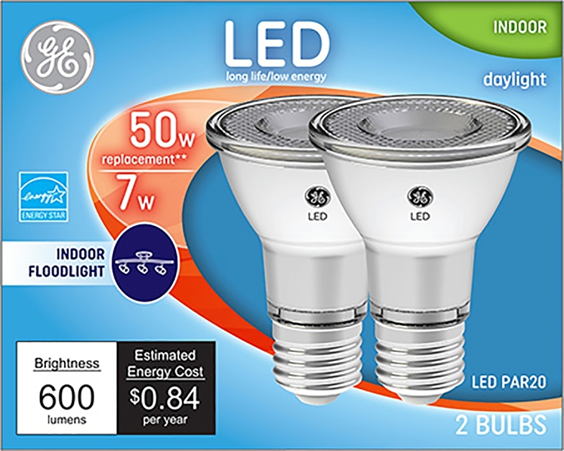 GE 93124156 Floodlight Bulb, R20 Lamp, 50 W Equivalent, Medium (E26) Lamp Base, Dimmable, Clear, Daylight