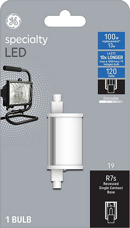 GE 93129010 LED Bulb, Specialty, 800 Lumens, 13 W, T9 Lamp, RX7s Lamp Base, Dimmable, Soft White, 3000 K Color Temp