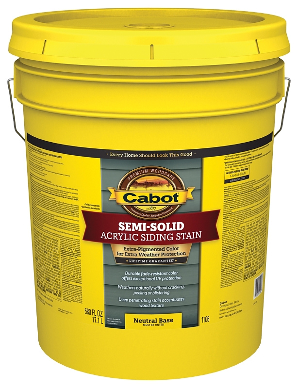 Cabot 1100 Series 140.0001106.008 Exterior Stain, Semi-Solid, Neutral Base, Liquid, 5 gal, Pail
