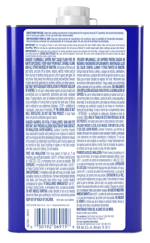 Klean Strip QGT69 Gum Spirit Thinner, Liquid, Pine, Clear, 1 qt