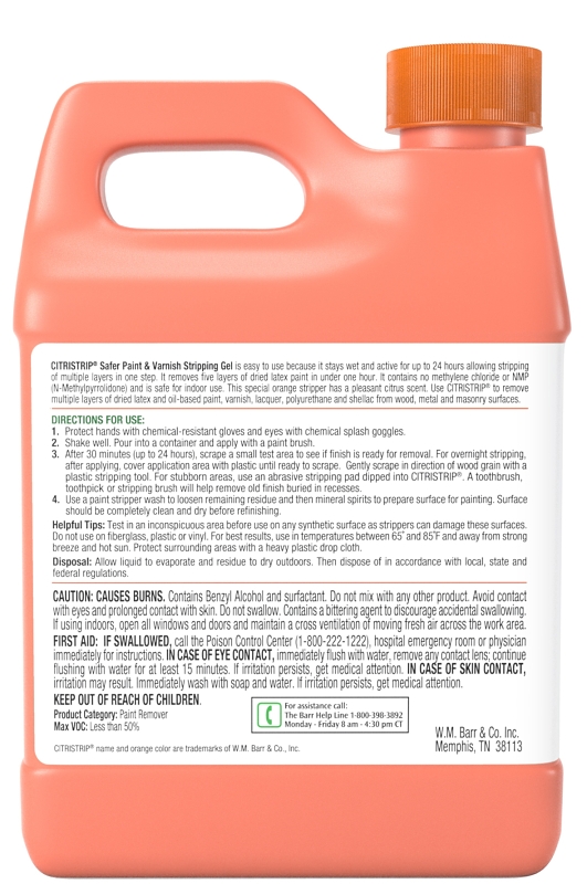 Citristrip QCSG801 Paint and Varnish Stripping Gel, Liquid, Orange