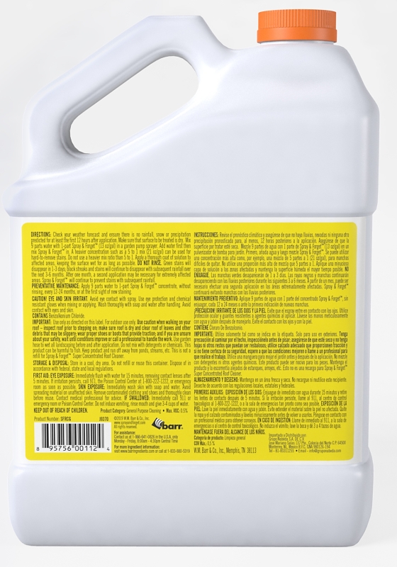Spray & Forget SFRCG04 Roof Surface Cleaner, Liquid, Orange, 1 gal