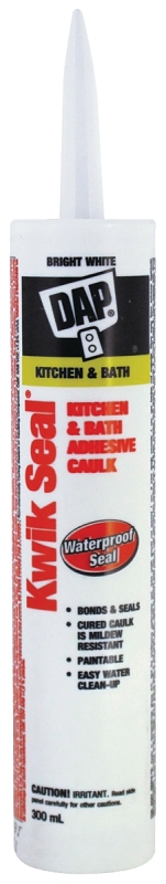 DAP KWIK SEAL 71018 Kitchen and Bath Adhesive Caulk, White, 36 hr Curing, 4.4 to 37 deg C, 300 mL Cartridge