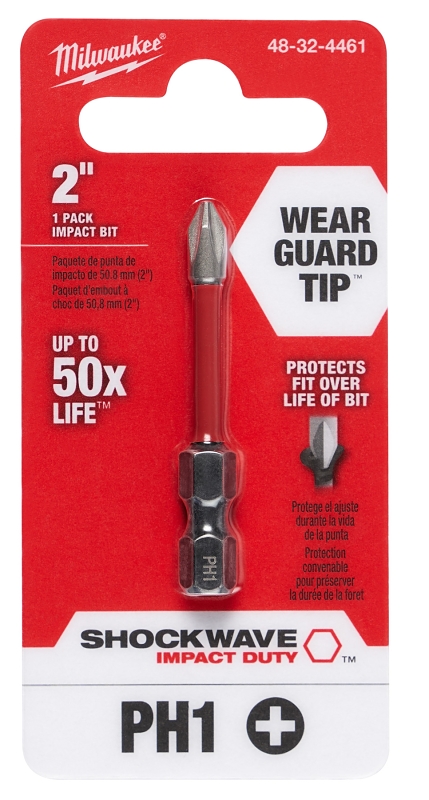 Milwaukee 48-32-4461 Power Bit, #1 Drive, Phillips Drive, 1/4 in Shank, Hex Shank, 2 in L, Proprietary Steel