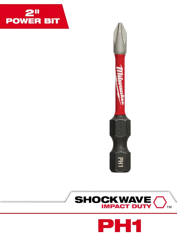 Milwaukee 48-32-4461 Power Bit, #1 Drive, Phillips Drive, 1/4 in Shank, Hex Shank, 2 in L, Proprietary Steel
