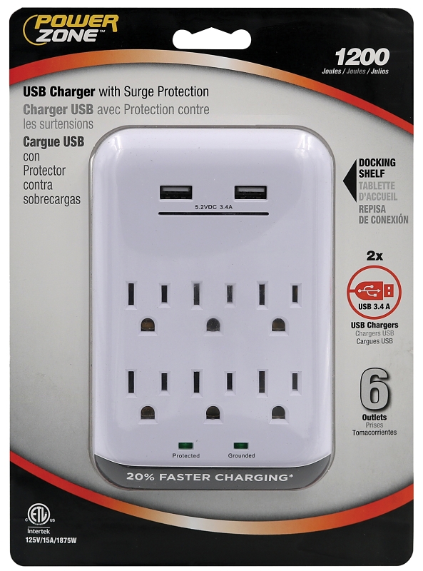PowerZone ORUSB346S USB Charger with Surge Protection