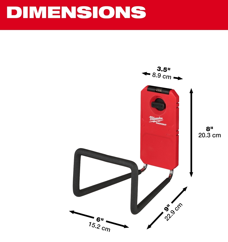 Milwaukee PACKOUT 48-22-8332 Wide Hook, 25 lb Load, 9 in L, 3-1/2 in W, 8 in H, Metal/Polymer, Black/Red