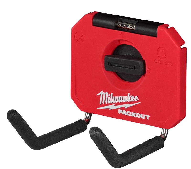 Milwaukee PACKOUT 48-22-8334 Straight Hook, 15 lb Load, 4 in L, 3-1/2 in W, 4 in H, Metal/Polymer, Black/Red