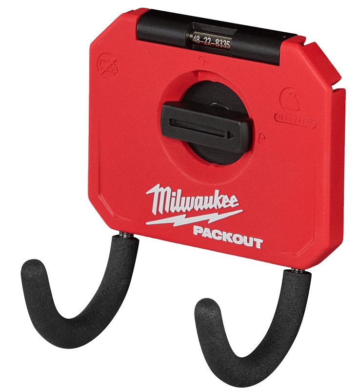 Milwaukee PACKOUT 48-22-8335 Curved Hook, 15 lb Load, 3 in L, 3-1/2 in W, 7 in H, Metal/Polymer, Black/Red