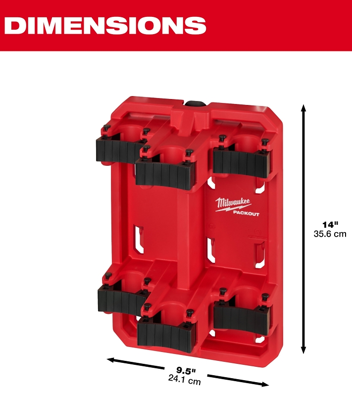 Milwaukee PACKOUT 48-22-8349 Long Handle Tool Rack, 50 lb, 9-1/2 in W, 14 in H, 7 in L, Polymer