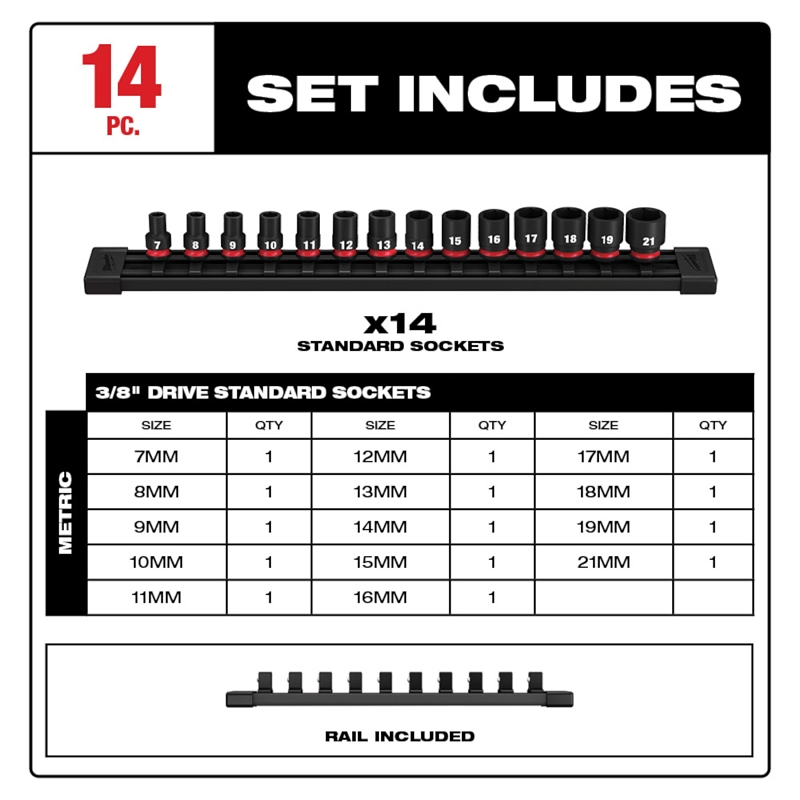 Milwaukee SHOCKWAVE Impact Duty Series 49-66-7007 Standard Socket Set, Steel, Black