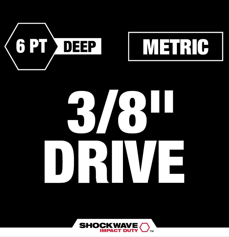 Milwaukee SHOCKWAVE Impact Duty Series 49-66-6801 Socket Set, Chrome Molybdenum Steel, Specifications: 3/8 in Drive