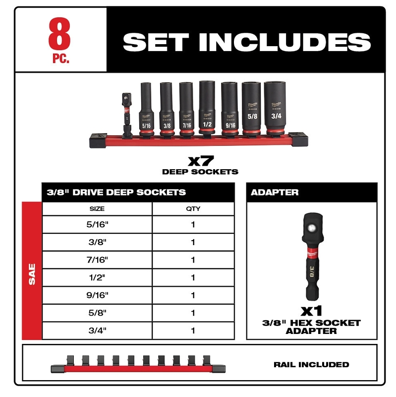 Milwaukee SHOCKWAVE Impact Duty 49-66-7024 6-Point Socket Set, Forged Steel