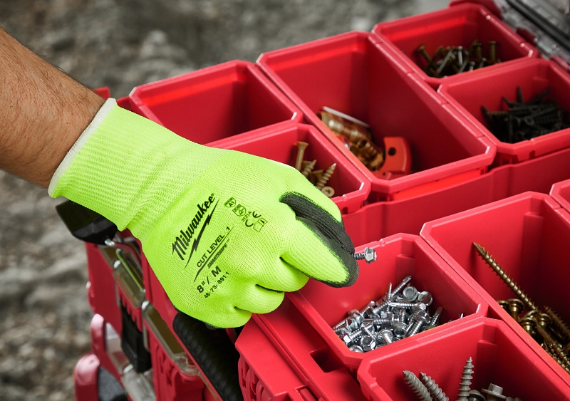 Milwaukee 48-73-8922 High-Visibility Cut Level 2 Gloves, Unisex, L, Elasticated Knit Cuff, Nitrile Coating, Polyurethane
