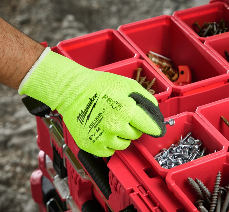 Milwaukee 48-73-8923 High-Visibility Cut Level 2 Gloves, Unisex, XL, Elasticated Knit Cuff, Nitrile Coating, Yellow