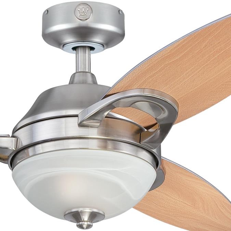 Westinghouse 7224400 Ceiling Fan with Light Fixture, 3-Blade, Beech/Weathered Maple Blade, 46 in Sweep, Plywood Blade