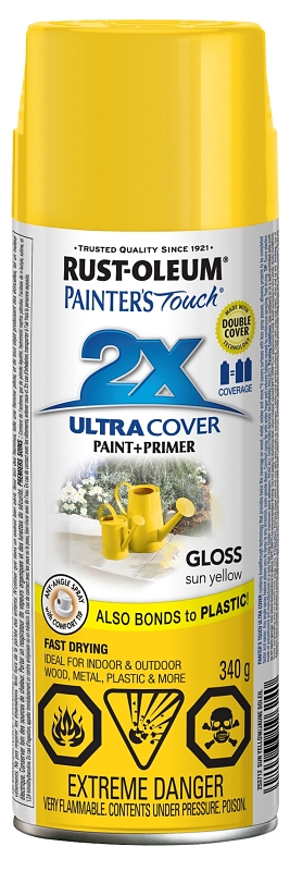 Rust-Oleum 253712 Spray Paint, 340 g Can, 15 sq-ft Coverage Area, Gloss, Sun Yellow